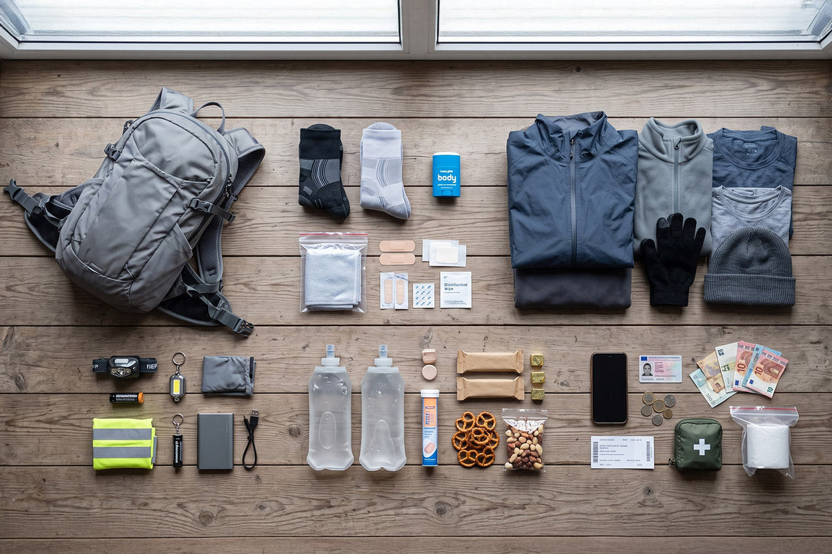 Packliste Megamarsch und Mammutmarsch: Rucksackinhalt für 50 und 100 km mit Anti-Blasen-Socken, Body Glide und Stirnlampe
