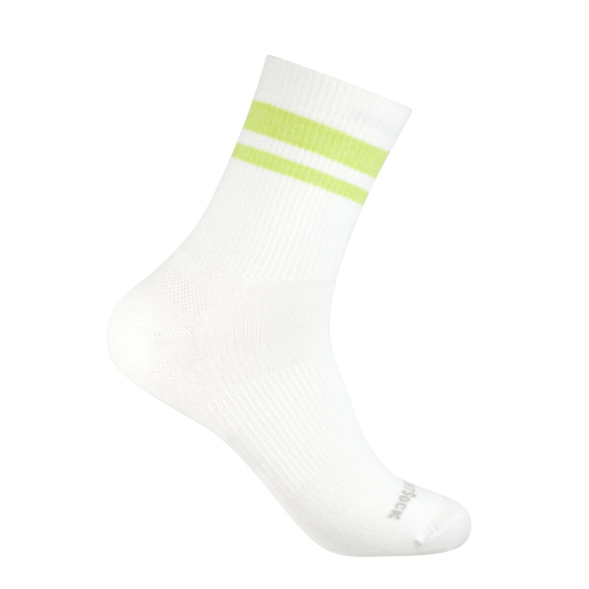 #farbe_green-glow-stripes | Weiße Tennissocken mit grünen Streifen. Doppellagige Retro-Sportsocken von Wrightsock.