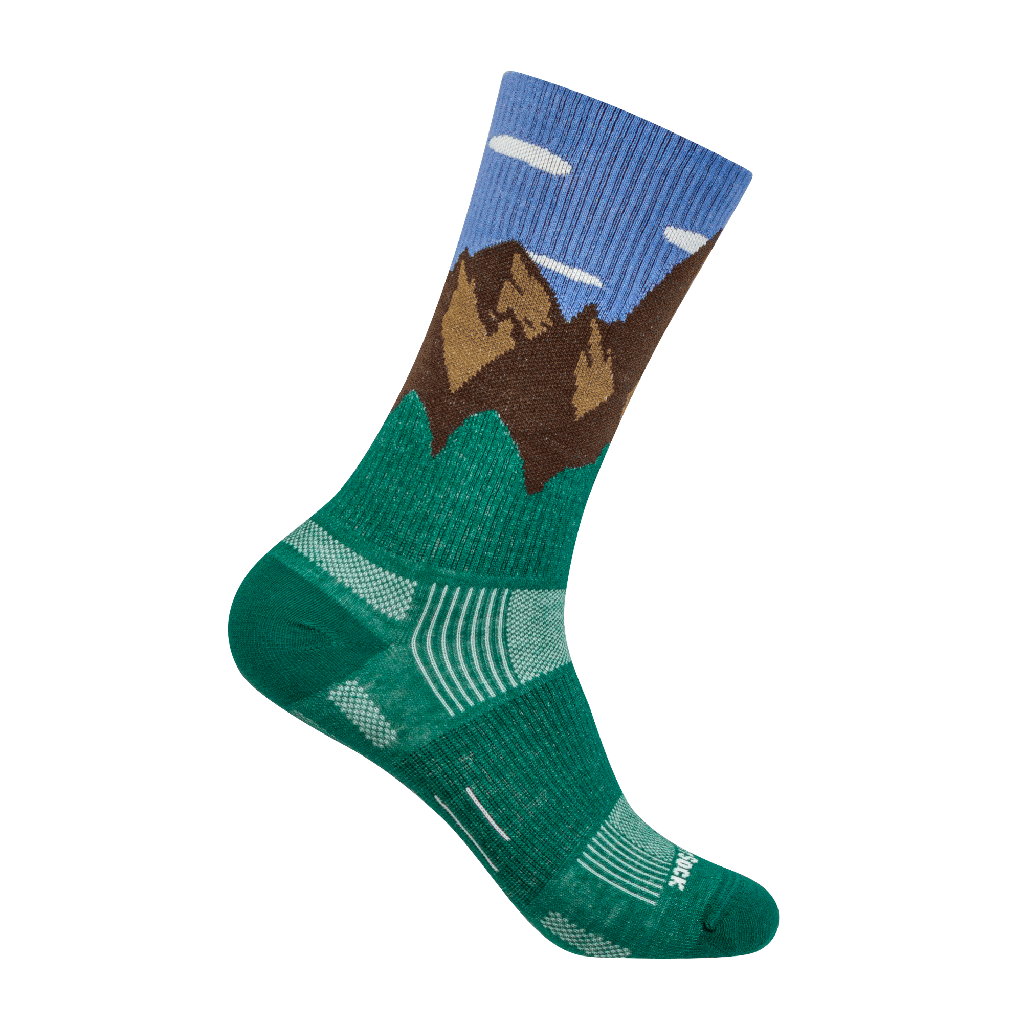 #farbe_Green Mountain Valley | Wrightsock Stride Crew Wandersocke mit Bergmotiv