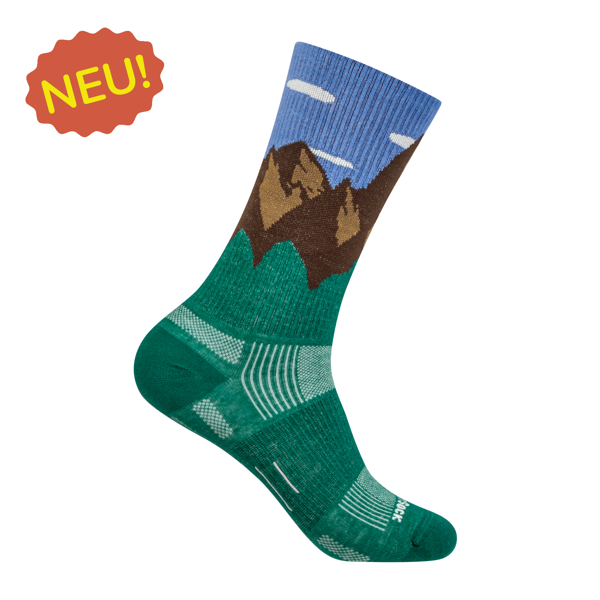 #farbe_Green Mountain Valley | Wrightsock Stride Crew Wandersocke mit Bergmotiv