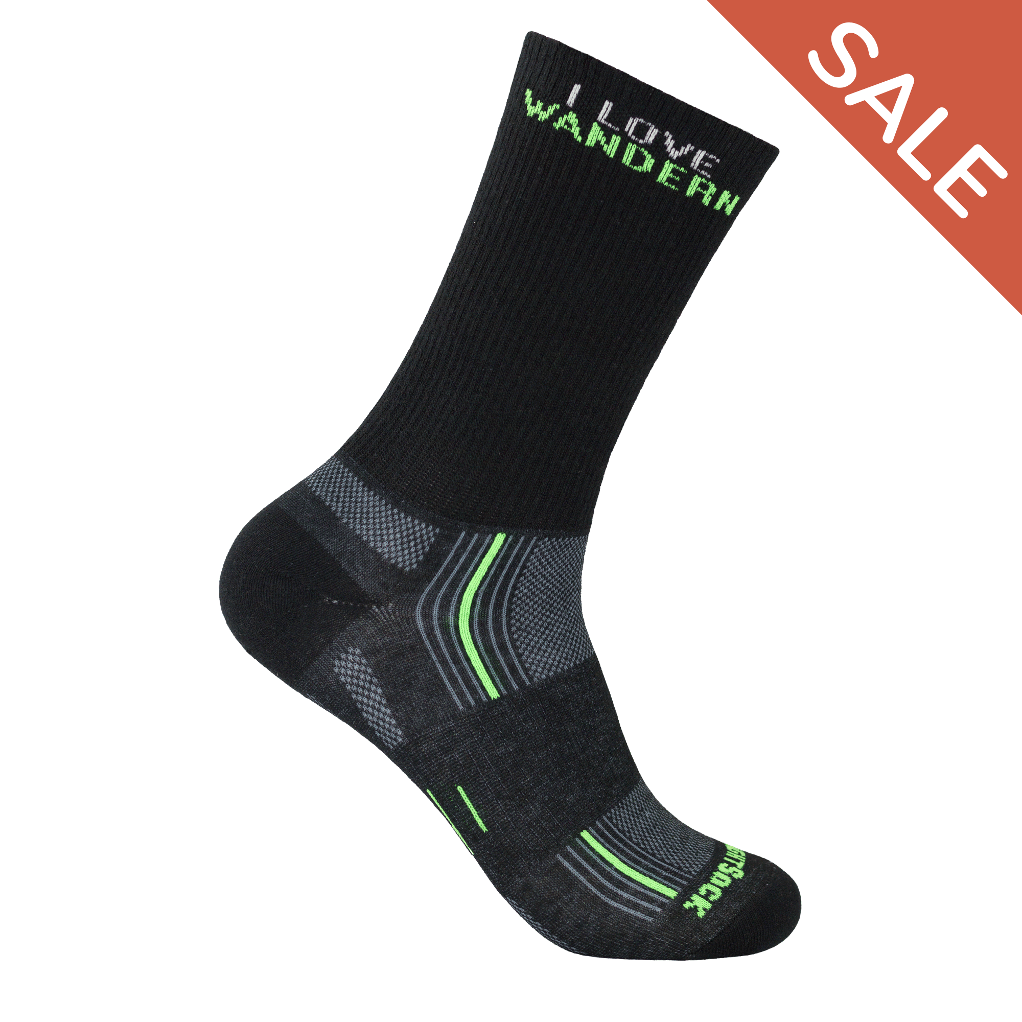 #farbe_black / Wandern | Wrightsock Stride Crew Wandersocke mit Motiv "I Love Wandern"