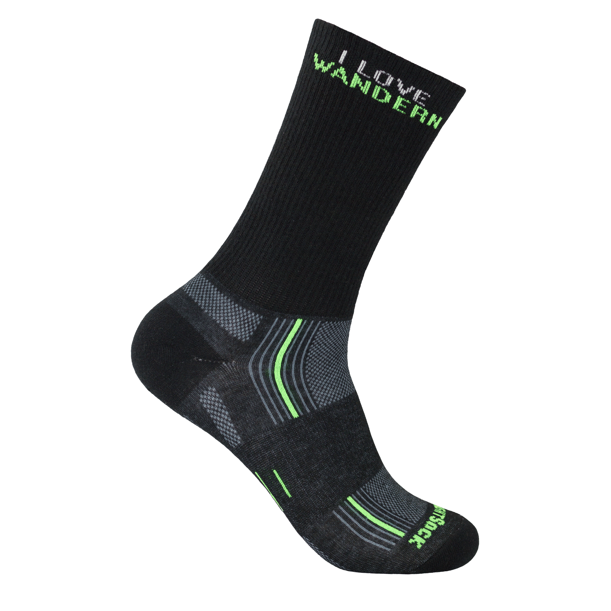 #farbe_black / Wandern | Wrightsock Stride Crew Wandersocke mit Motiv "I Love Wandern"