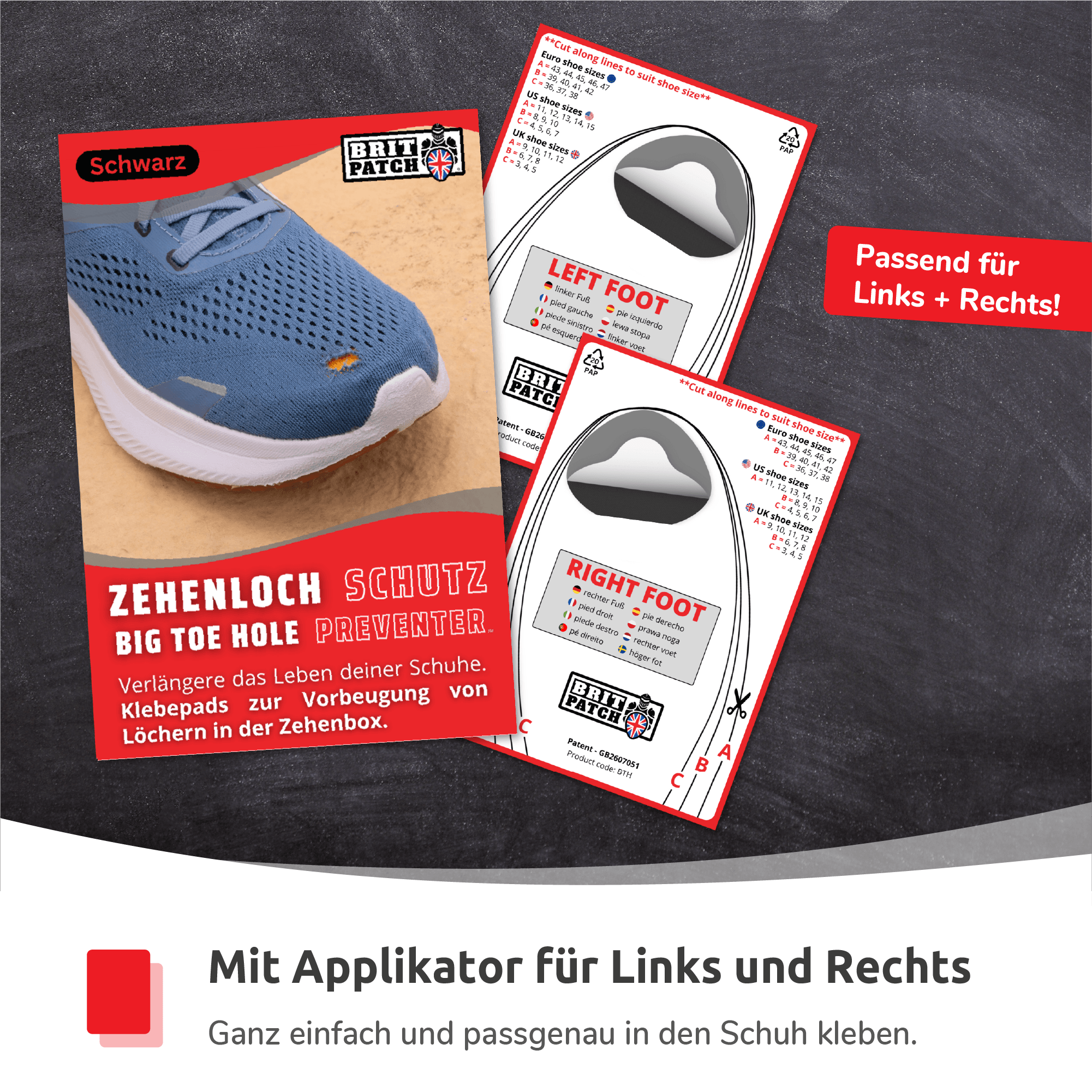 #farbe_Schwarz Trainer Armour Zehenloch-Schutz (ToeHole Preventer) Schwarz 2 Stück