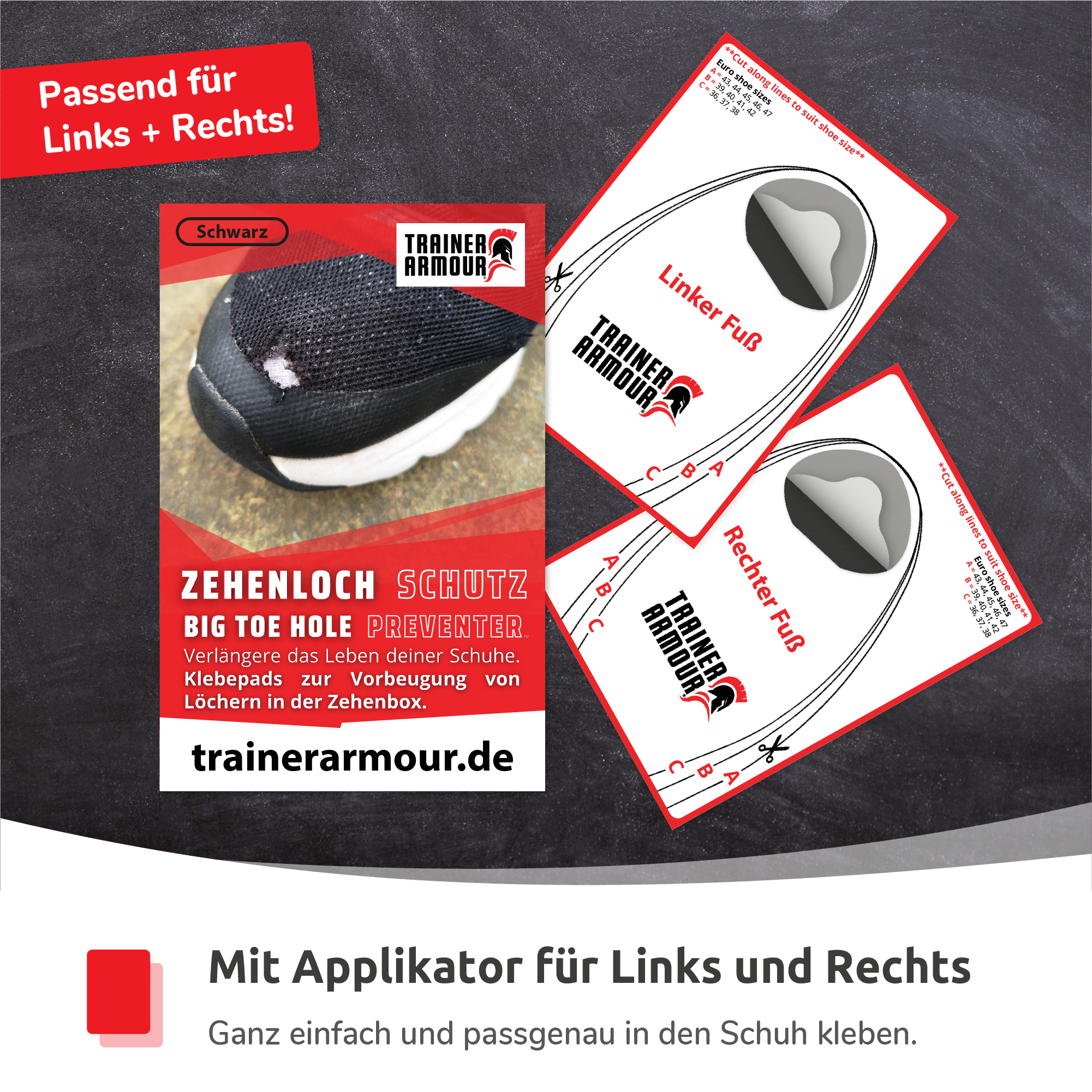 #farbe_schwarz Trainer Armour Zehenloch-Schutz (ToeHole Preventer) Schwarz 2 Stück