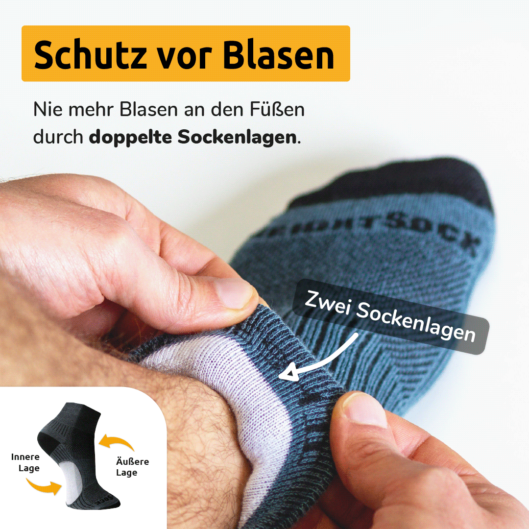 WRIGHTSOCK Sportsocken Wandersocken gegen Blasen. Doppellagige Socken. Zwei Socken übereinander.