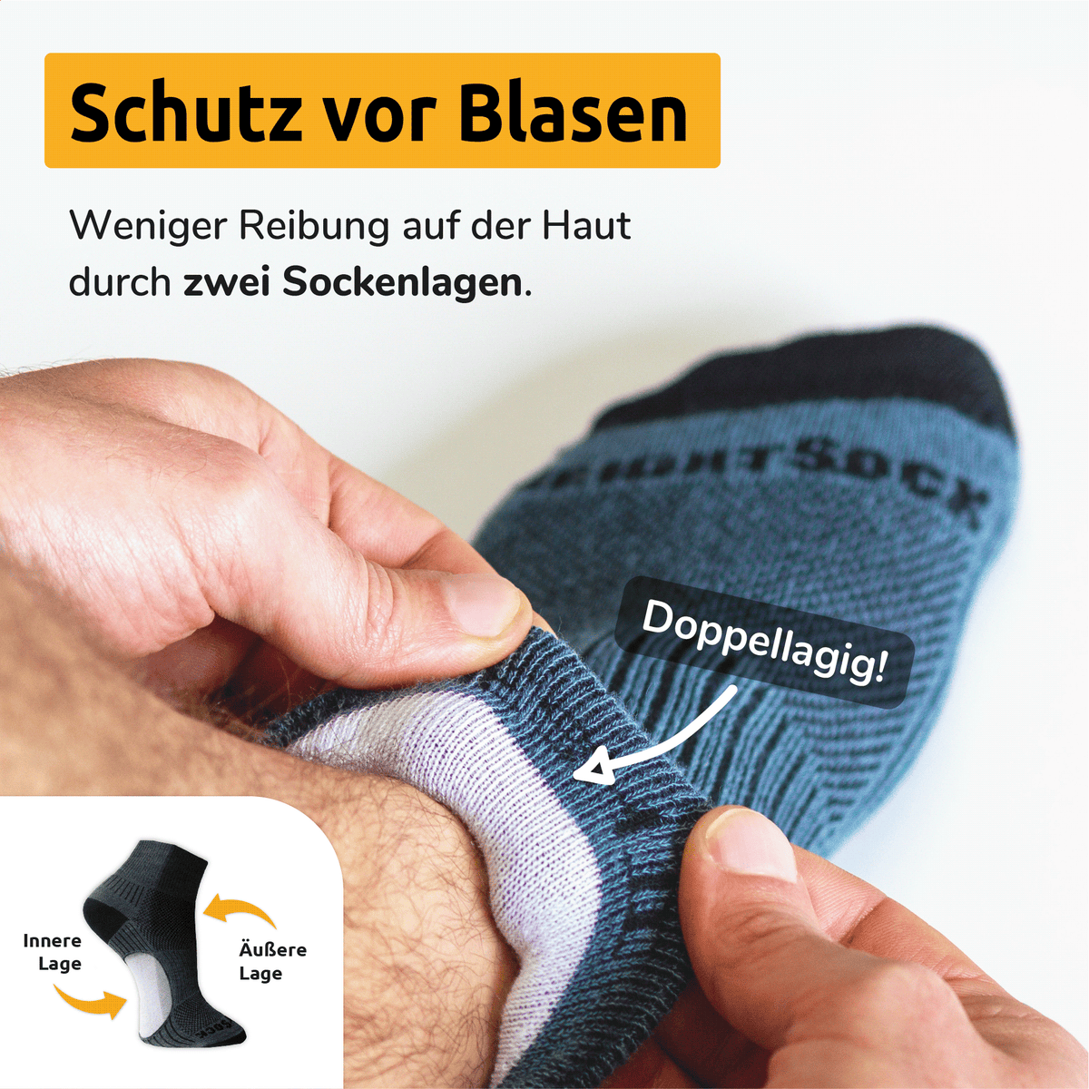 WRIGHTSOCK Sportsocken Wandersocken gegen Blasen. Doppellagige Socken. Zwei Socken übereinander. USP
