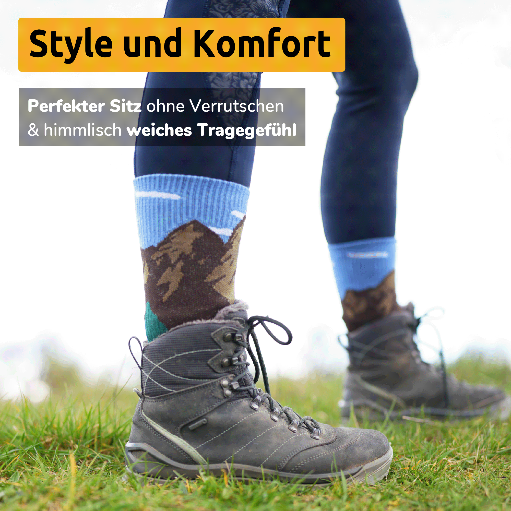 Wrightsock Stride Crew Wandersocke mit Bergmotiv - Style und Komfort. Perfekter Sitz und himmlisch weiches Tragegefühl.