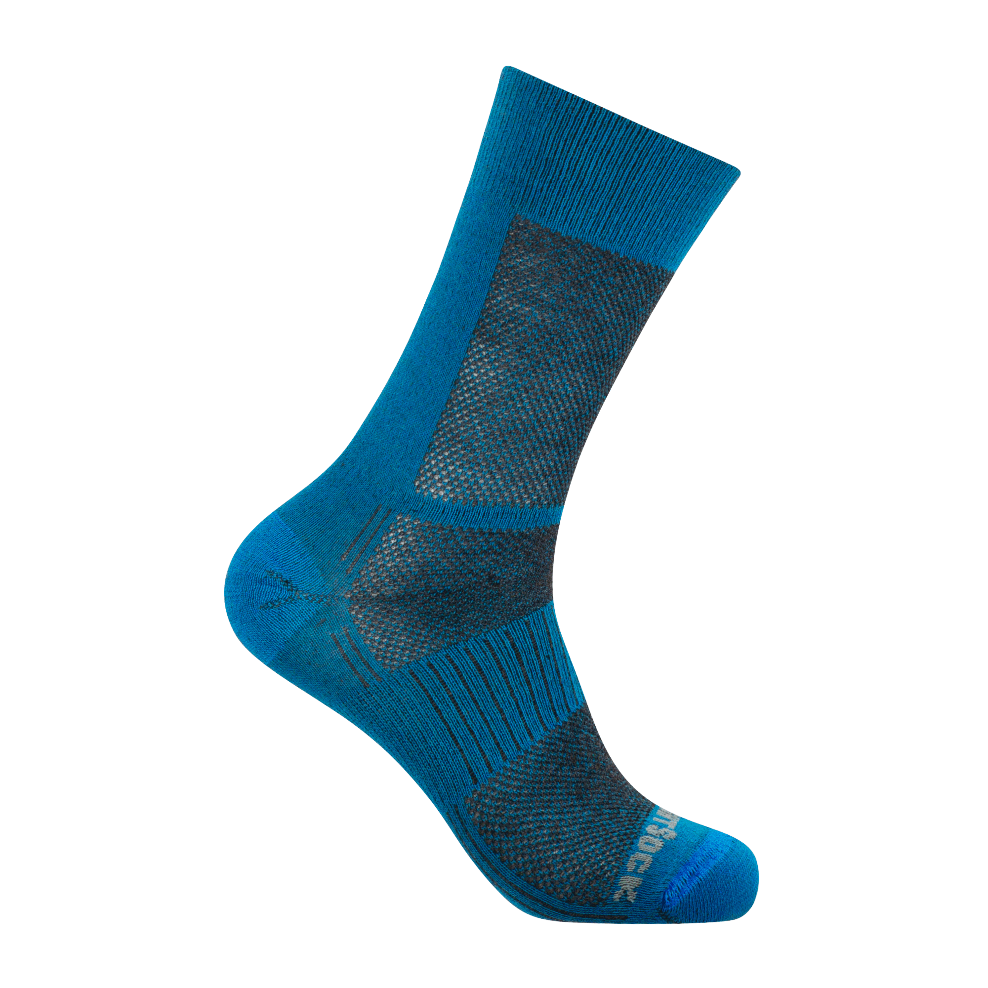 #farbe_grey-electricblue | Wandersocke Merino Coolmesh Crew (wadenhoch) von Wrightsock in Blau.